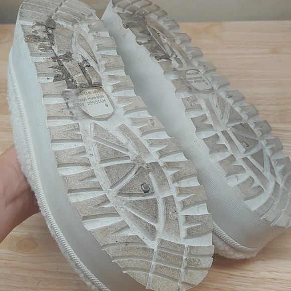 Platform embroidered braided Sherpa slip-on mules shoes ivory cream size 6 Boho - Picture 11 of 11